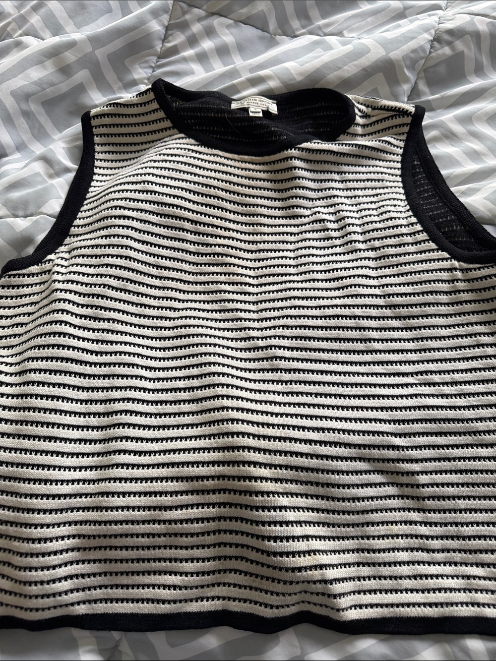 St. John Sport Black and White Knit Top with Label Detail